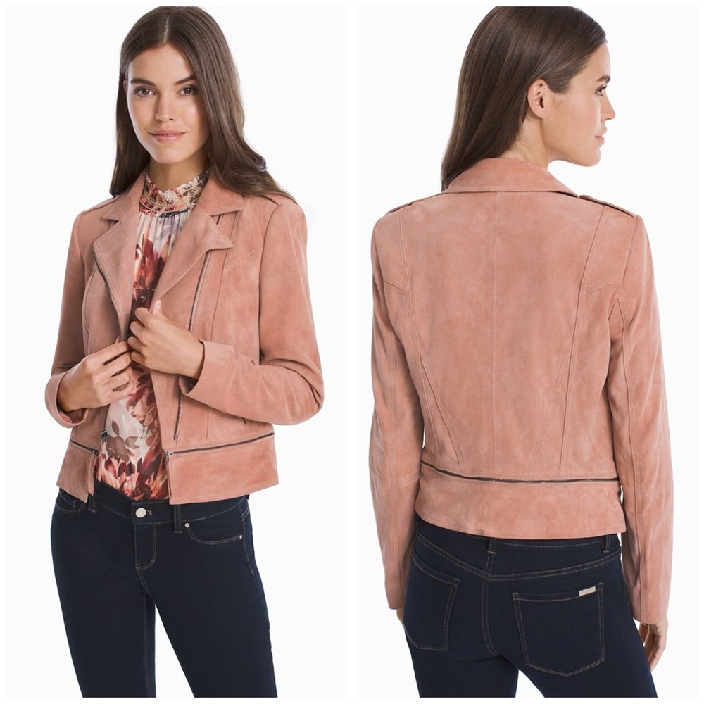 White House Black Market WHBM 100% Genuine Leather Suede Moto Jacket